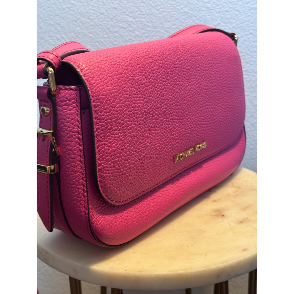 Michael Kors Pink Pebbled Leather Flap Crossbody Bag Gold Hardware - Picture 7 of 9